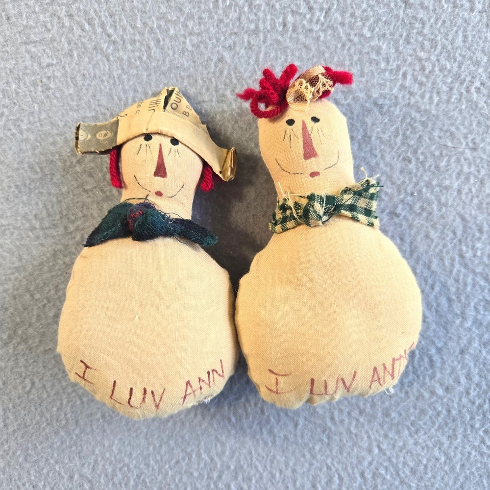 Unbranded Primitive Cloth Dolls Unisex Tan I LUV ANN ANDY Folk Art Set of 2 6"